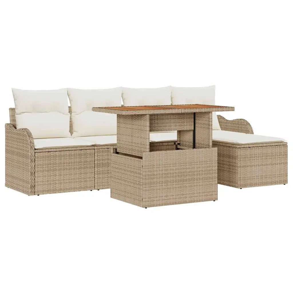 Set Divano da Giardino 6 pcs Beige Poly Rattan