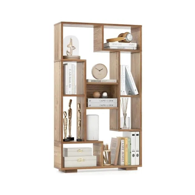 Libreria Moderna 120 cm con 11 Ripiani Aperti e Kit Antiribaltamento, Scaffale Divisorio Naturale per Soggiorno e Ufficio