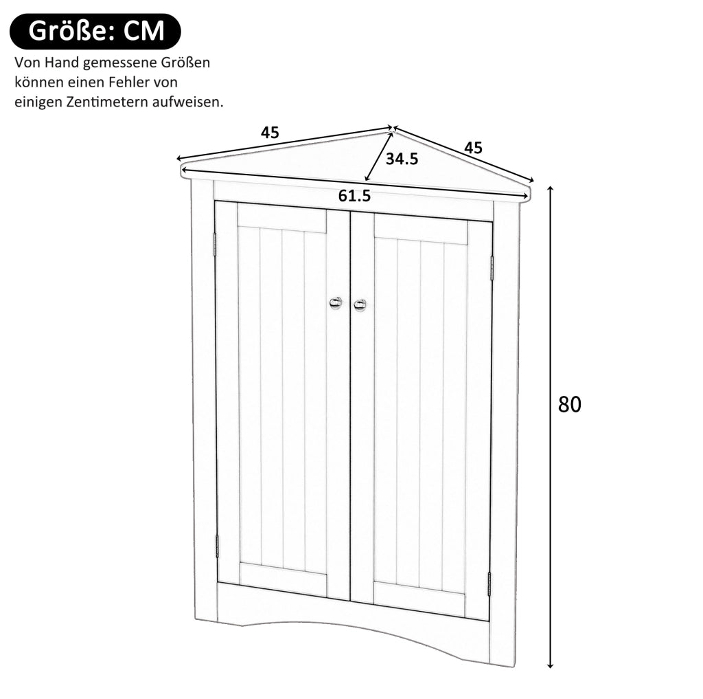 Armadio angolare grigio per bagno in MDF con 2 ante e 3 ripiani, 61,5 x 80 cm