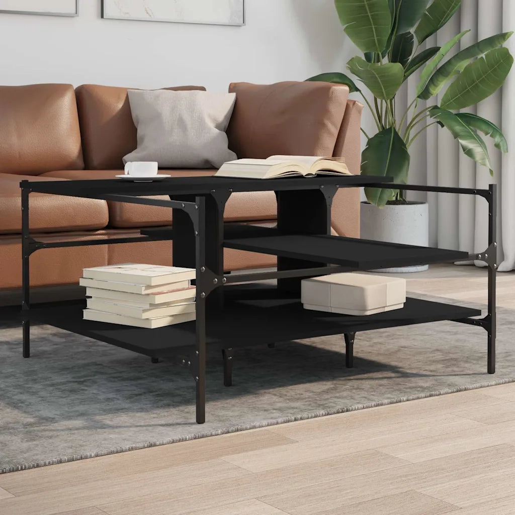 Tavolino da Salotto Nero 100x100x48,5 cm in Legno Multistrato 842311