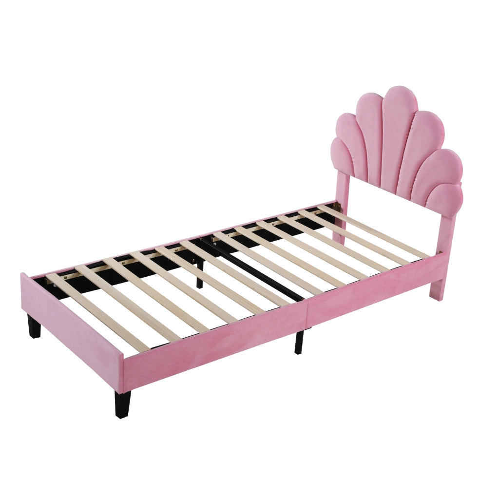Letto imbottito rosa 90 x 200 cm con testiera a fiore e rete a doghe
