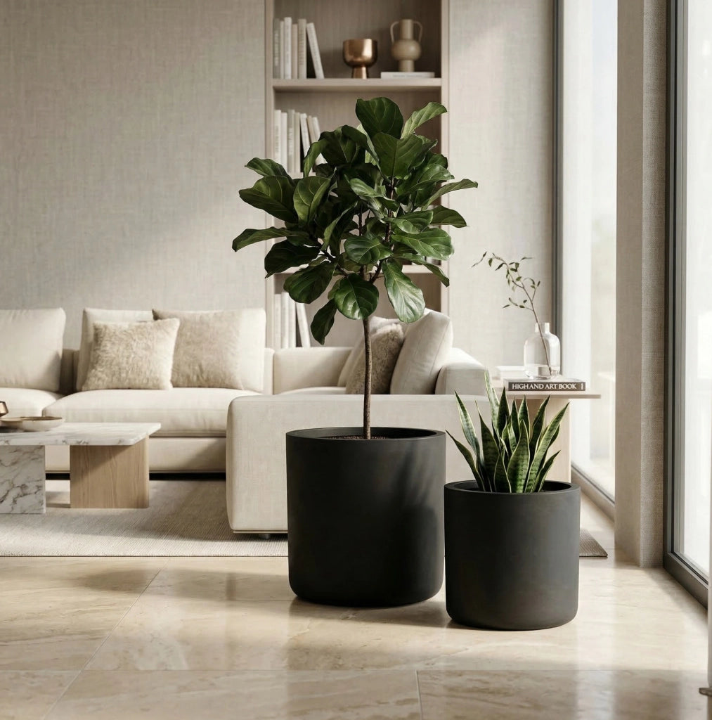 Set di 2 vasi rotondi 40 x 40 cm e 34 x 32 cm in ossido di magnesio nero