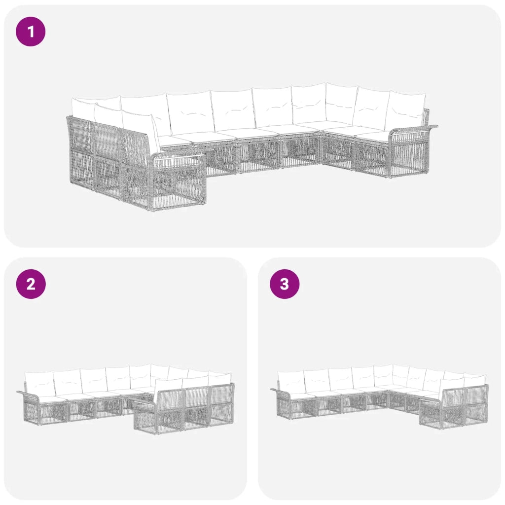 Set Divano da Giardino 10 pz Nero polyrattan 3434938