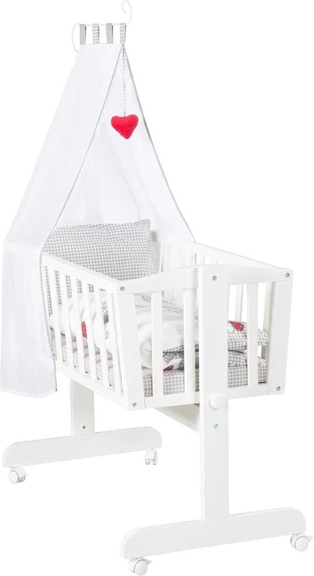 Set di lettini per bambini 'Adam & Ule' in legno bianco - lettino con funzione di fissaggio - inclusa coperta per lettino 80x80cm - lettino Co Sleeper