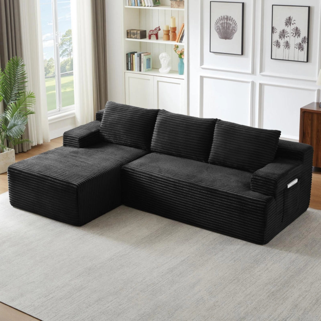 Divano a L, divano senza struttura, divano letto modulare, seduta profonda e confortevole, nero