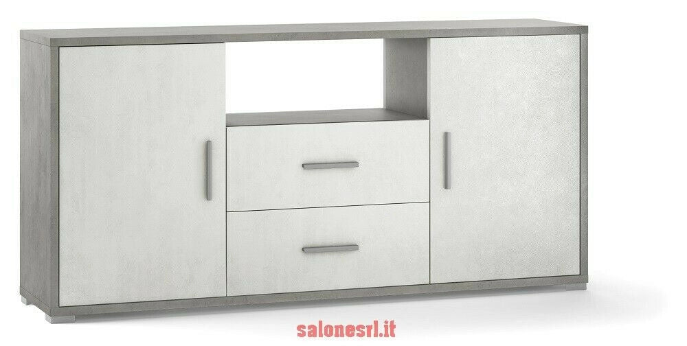 KIT MOBILE MULTIUSO 2 ANTE 2 CASSETTI H84 L174 P41 Cm STRUTTURA CEMENTO FRONTALE BIANCO SARMOG Db802k