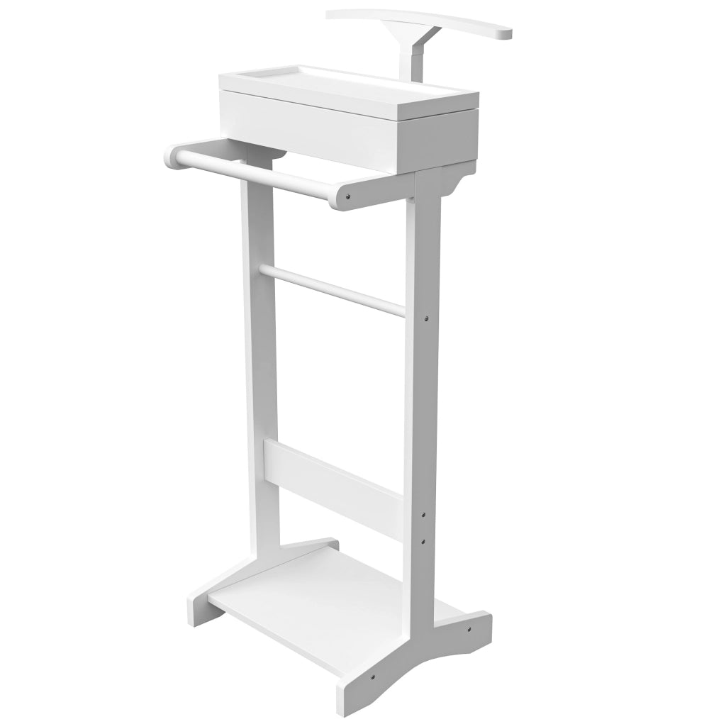 Appendiabiti portatile bianco in MDF con barra in legno massello e organizer con cassetto