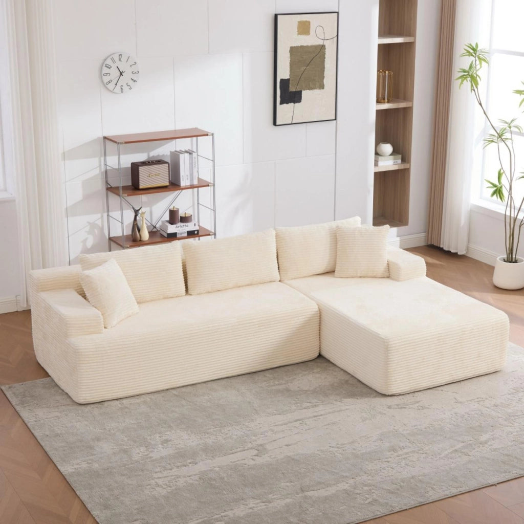 Divano modulare, divano compatto, tessuto chenille, schiuma ad alta elasticità 30D, base antiscivolo, 4 posti, bianco avorio