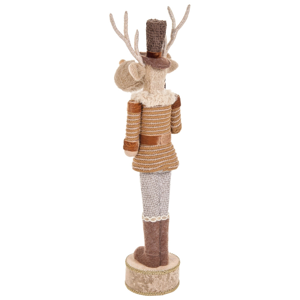Set di 2 statuette schiaccianoci beige a forma di orso e renna fatte a mano, decorazioni natalizie