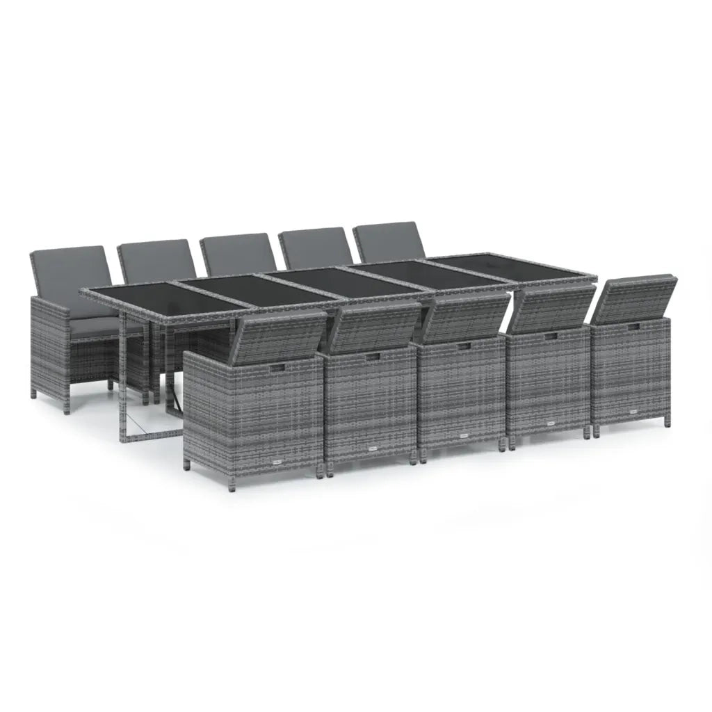 Set Pranzo da Giardino 11 pz con Cuscini in Polyrattan Grigio 3095590