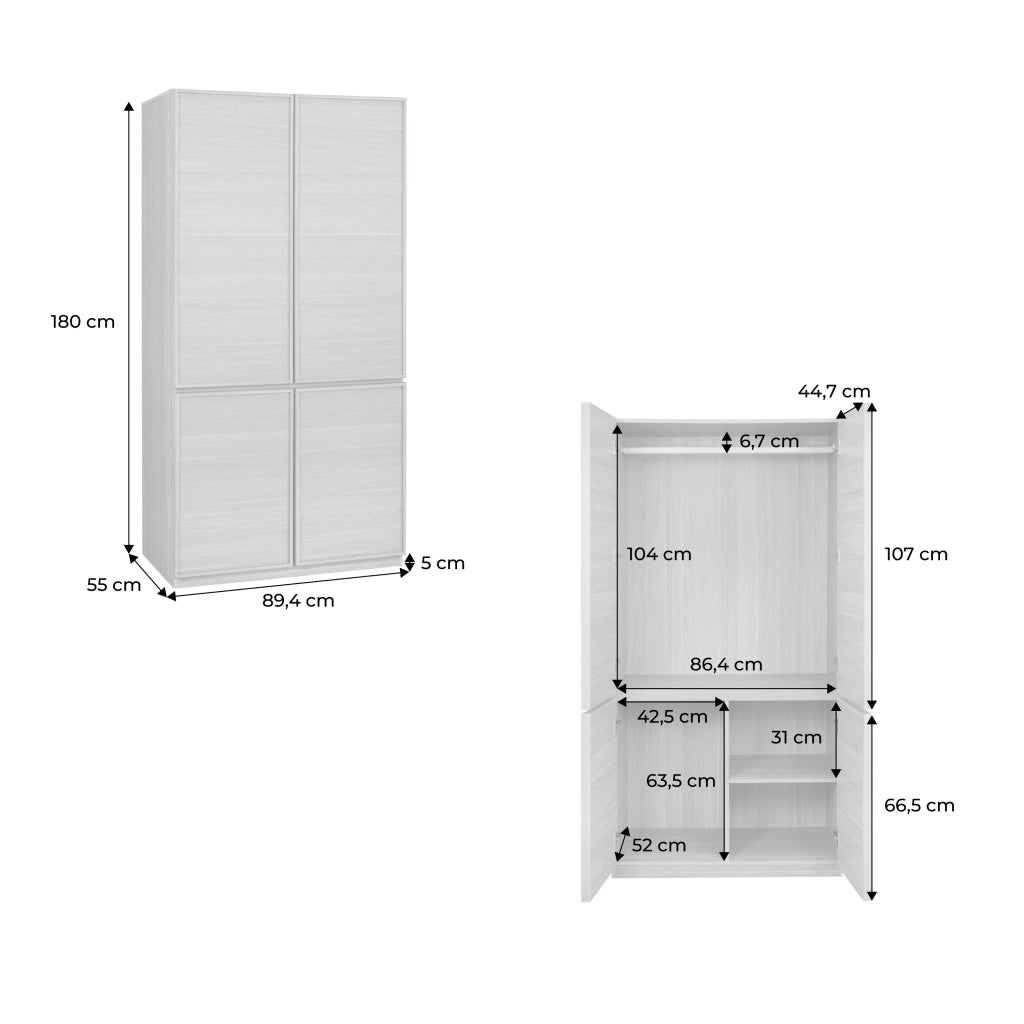 Modulo guardaroba effetto legno 4 ante 1 appendiabiti, noce