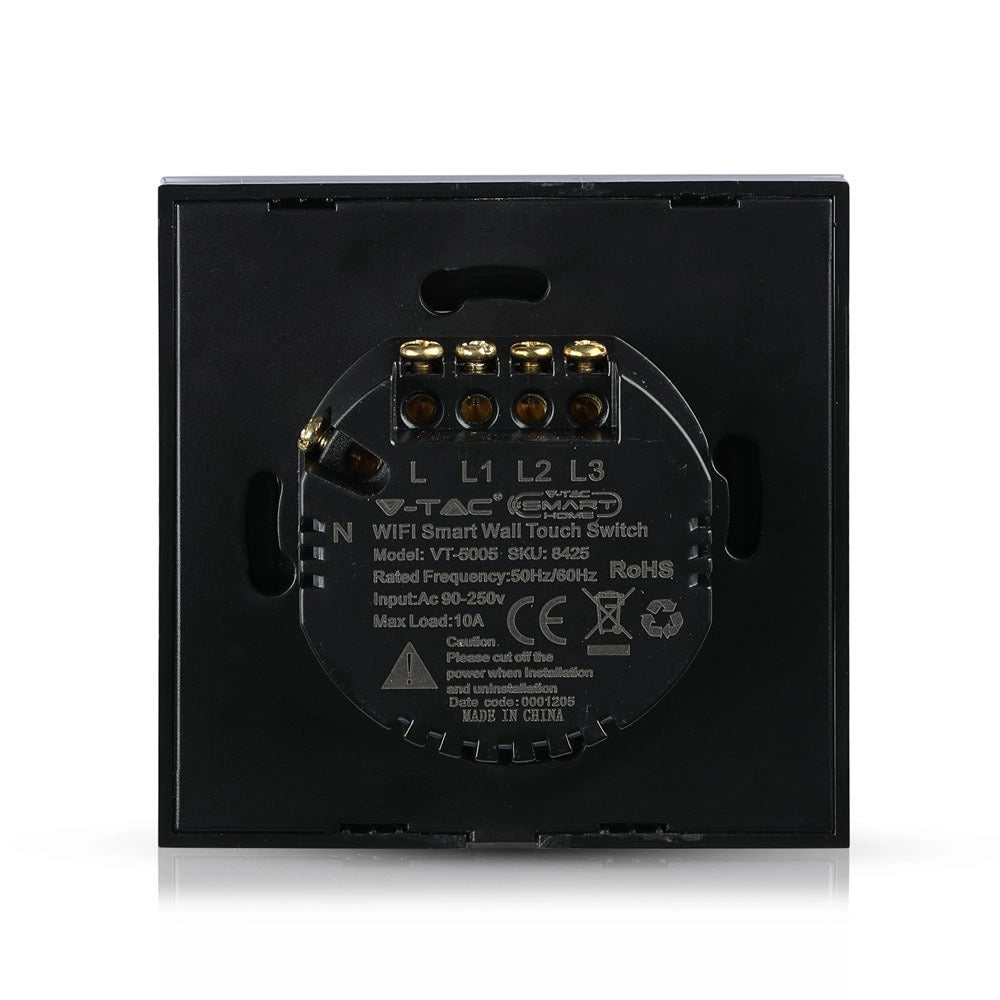 Interruttore WiFi Touch a 3 Vie Compatibile con Amazon Alexa e Google Home Nero – V-TAC – VT-5005-B