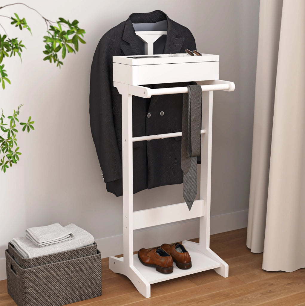 Appendiabiti verticale in MDF bianco con cassetto estraibile e spazio per scarpe
