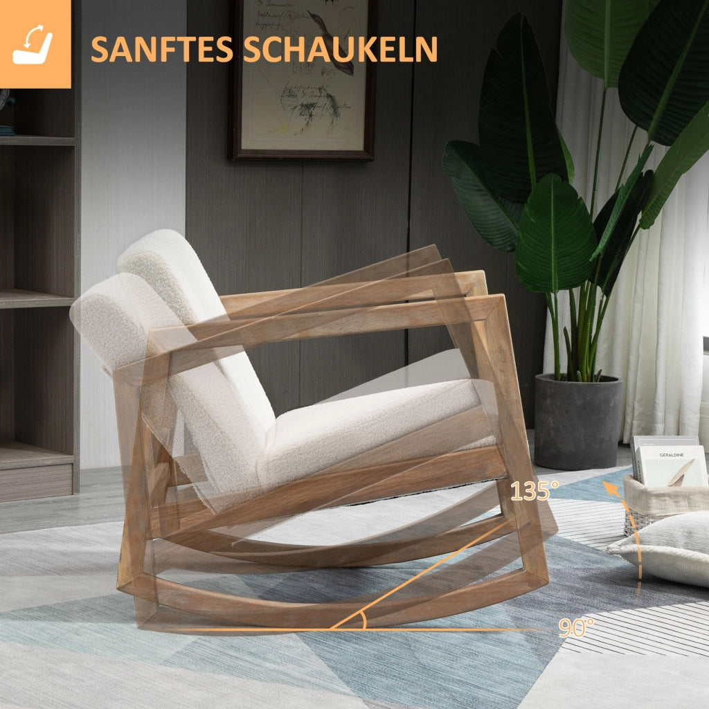 Sedia a dondolo imbottita in legno color crema