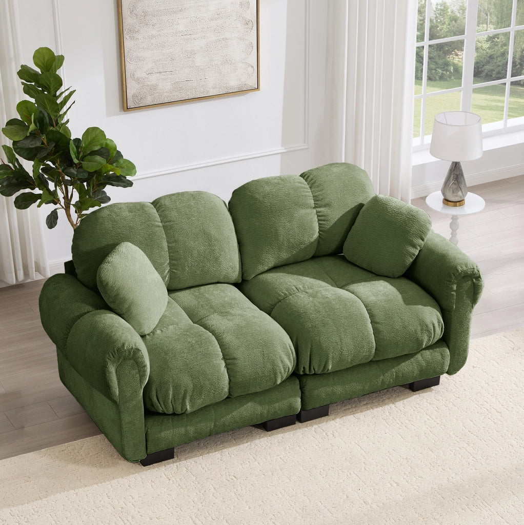 Divano 2 posti in Chenille verde con cuscini spessi e design modulare