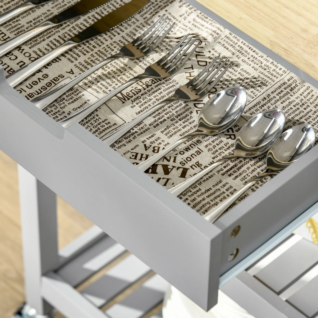 Carrello da cucina con ripiani in legno di hevea ¨C Minimal ¨C 2 ripiani, 1 cassetto e 1 porta strofinacci