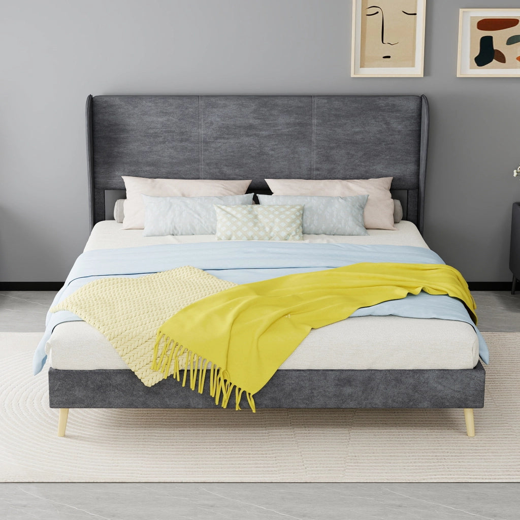Letto imbottito 160 × 200 cm con testiera morbida grigio senza materasso