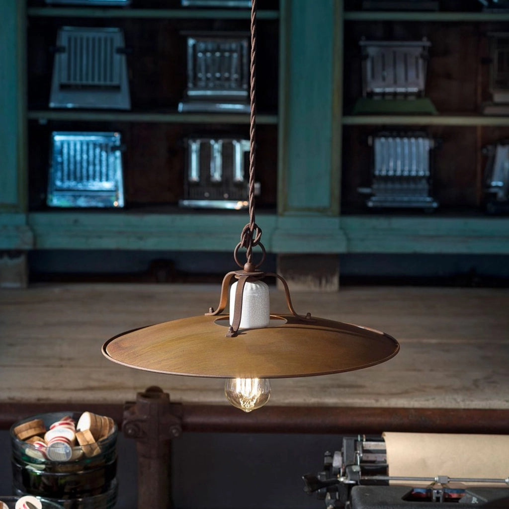 Lampadario Vintage Grunge Ferro E Ceramica Craquele&apos 1 Luce E27 40Cm