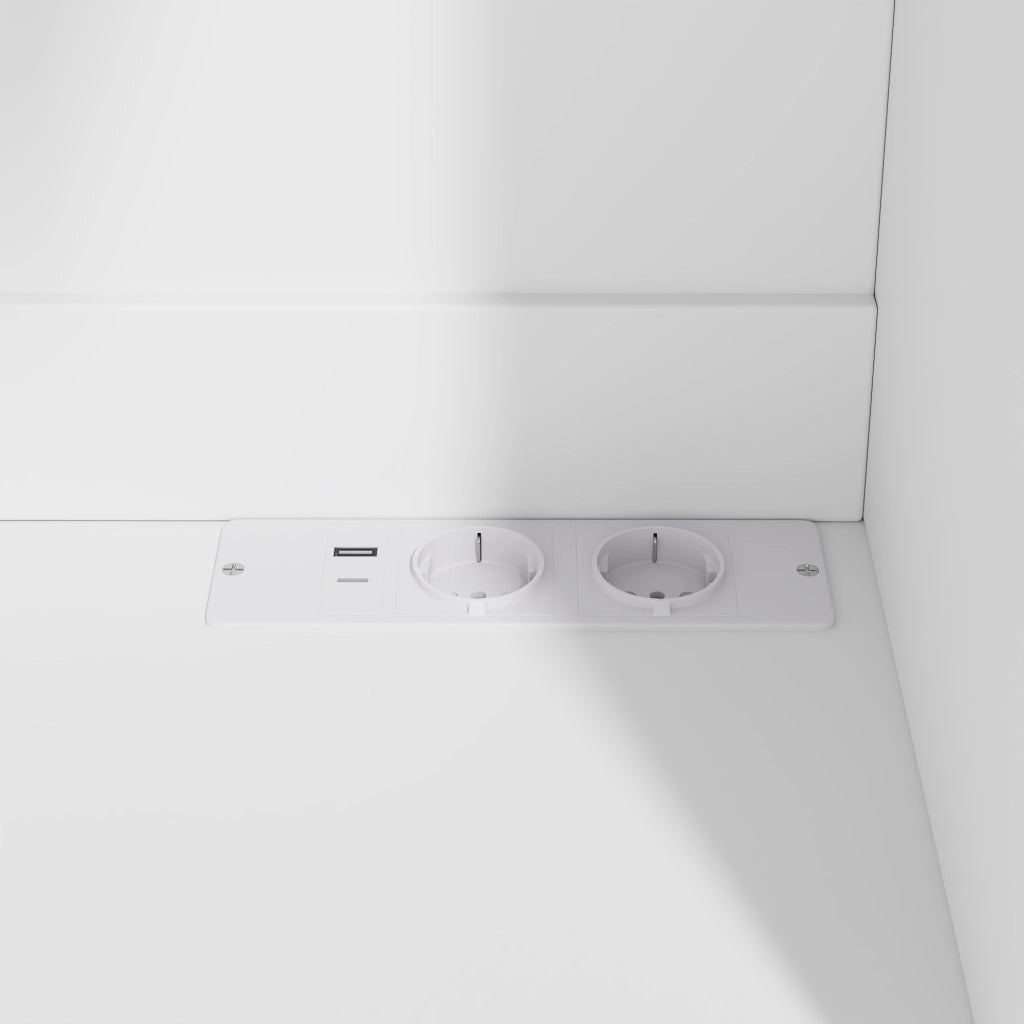 Credenza alta con prese integrate USB-A e USB-C portabicchieri e vano bottiglie bianca 100 × 40 × 175 cm