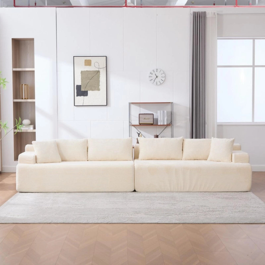 Divano modulare, divano compatto, tessuto chenille, schiuma ad alta elasticità 30D, base antiscivolo, 6 posti, beige