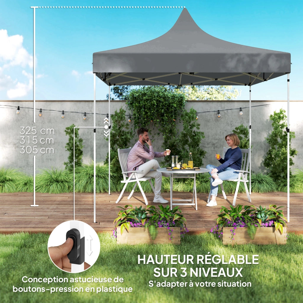 Gazebo pieghevole da giardino 3 x 3 m grigio con 4 pareti rimovibili 3 finestre altezza regolabile e borsa di trasporto