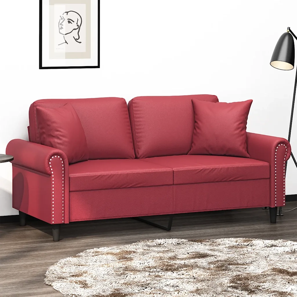 Divano a 2 Posti con Cuscini-Sofa 2 Posti con Cuscini Rosso Vino 140 cm in Similpelle 311873