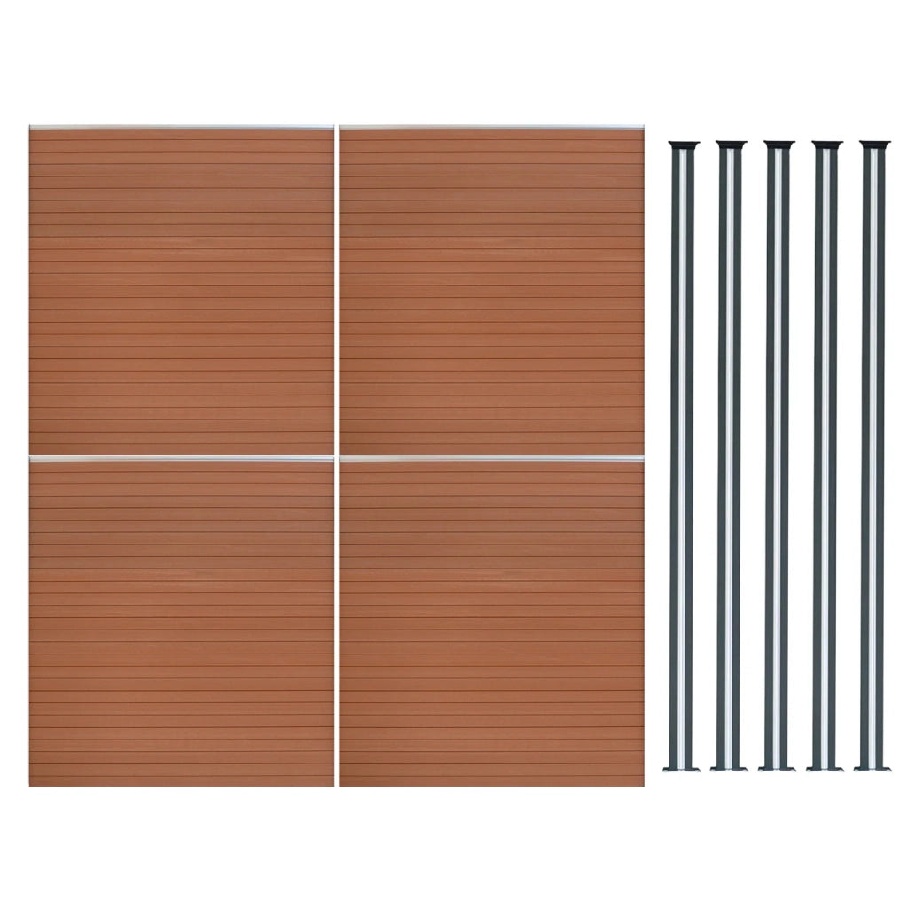 Pannelli Recinzione x4 + 5 Pali Alluminio LED Marrone Doghe PVC 185cm