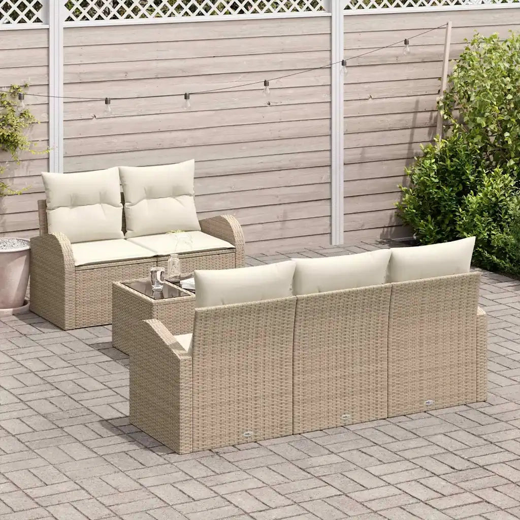 Set Divano da Giardino 6 pcs Beige e Crema polyrattan