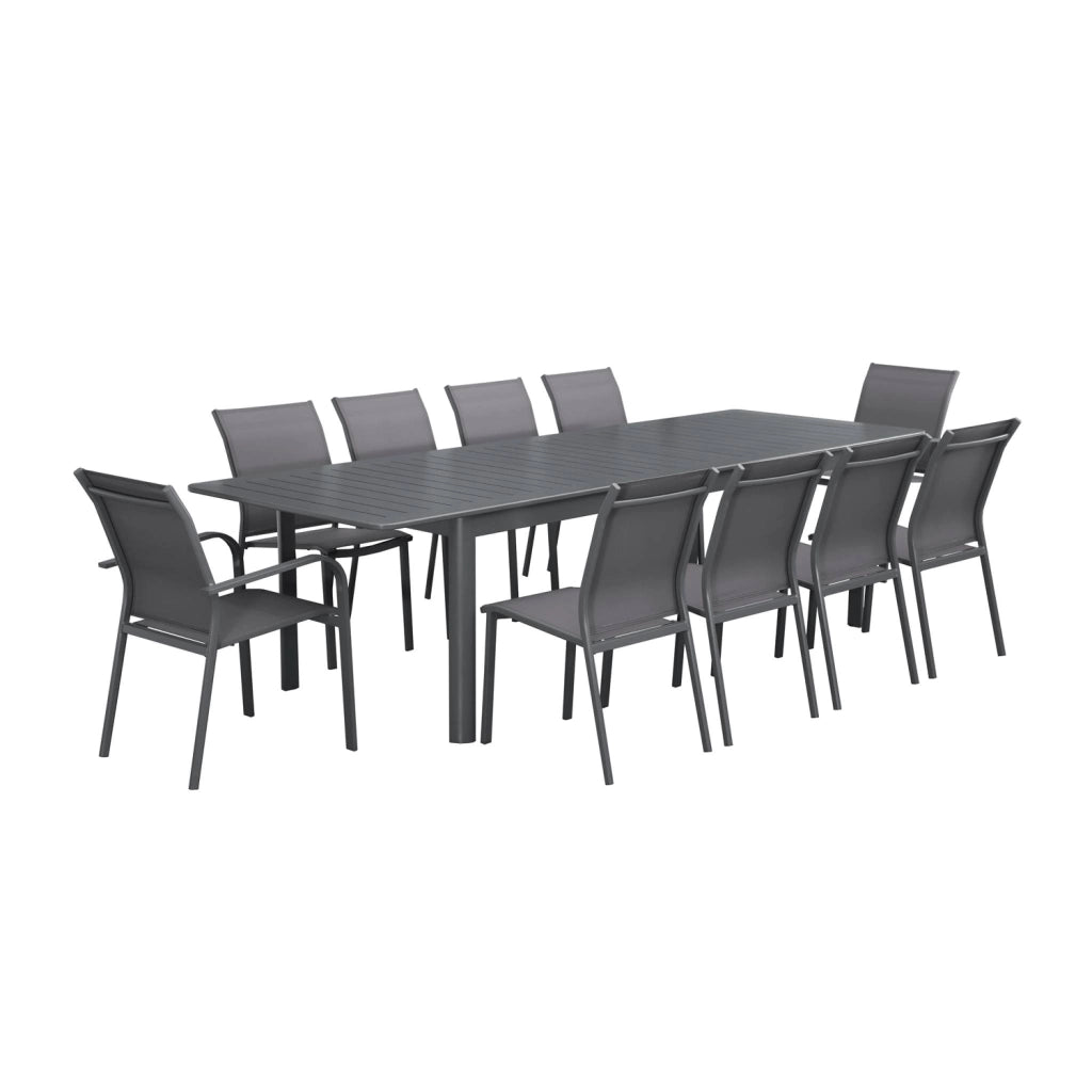 Set tavolo allungabile in alluminio con 10 sedie, antracite