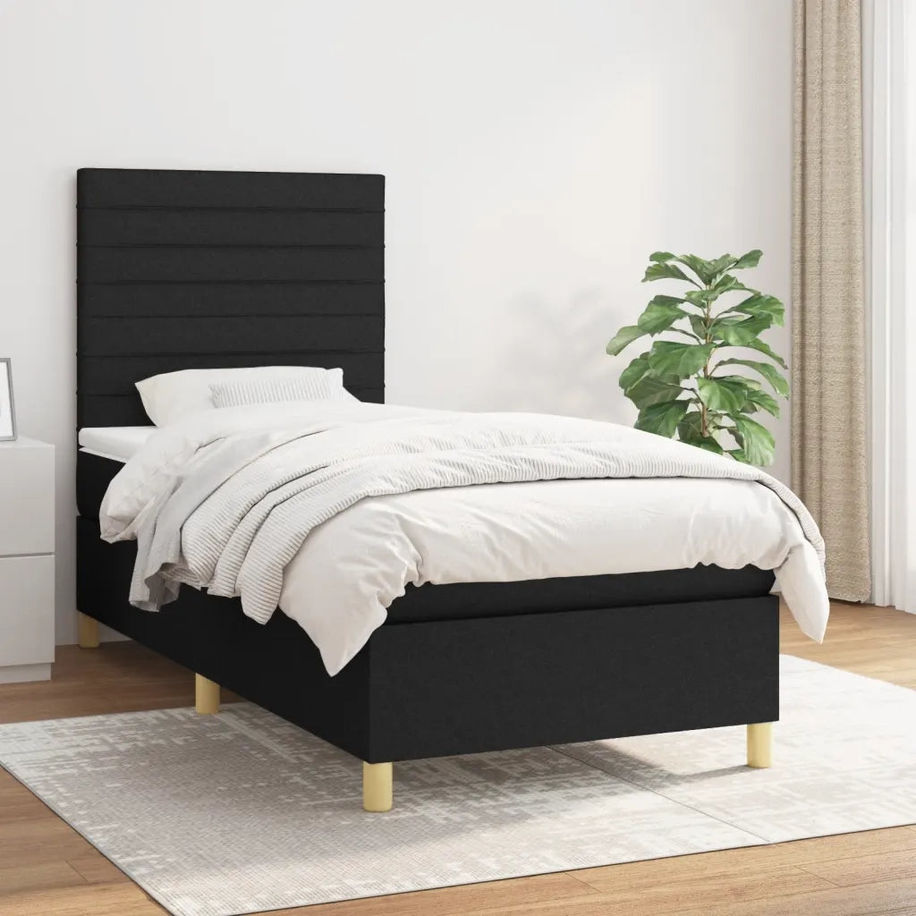 Giroletto a Molle con Materasso-Struttura Letto Nero 80x200 cm inTessuto 592674