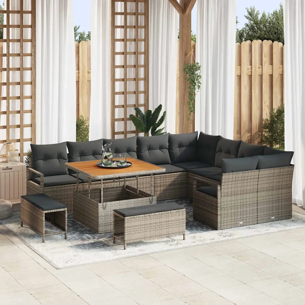 Set Divano da Giardino con cuscino 12 pcs Grigio polyrattan 3362558
