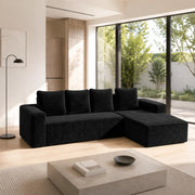 Divano modulare a L con chaise longue reversibile in velluto a coste nero