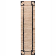 Tappeto Runner Beige e nero Iuta 80 x 300 cm con Motivo Rettangolare Tessuto Stile Rustico Soggiorno Camera Da Letto