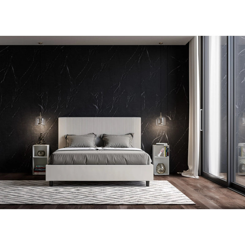 Letto imbottito Matrimoniale 170x200 cm Goya - Bianco,Similpelle,Con rete