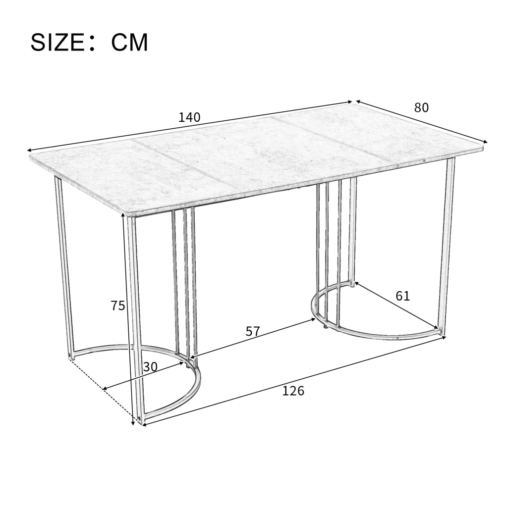 Set tavolo da pranzo 140x80 cm con 4 sedie in velluto grigio e struttura in metallo