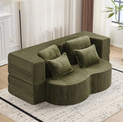 Divano letto pieghevole verde 2 in 1 con 4 cuscini