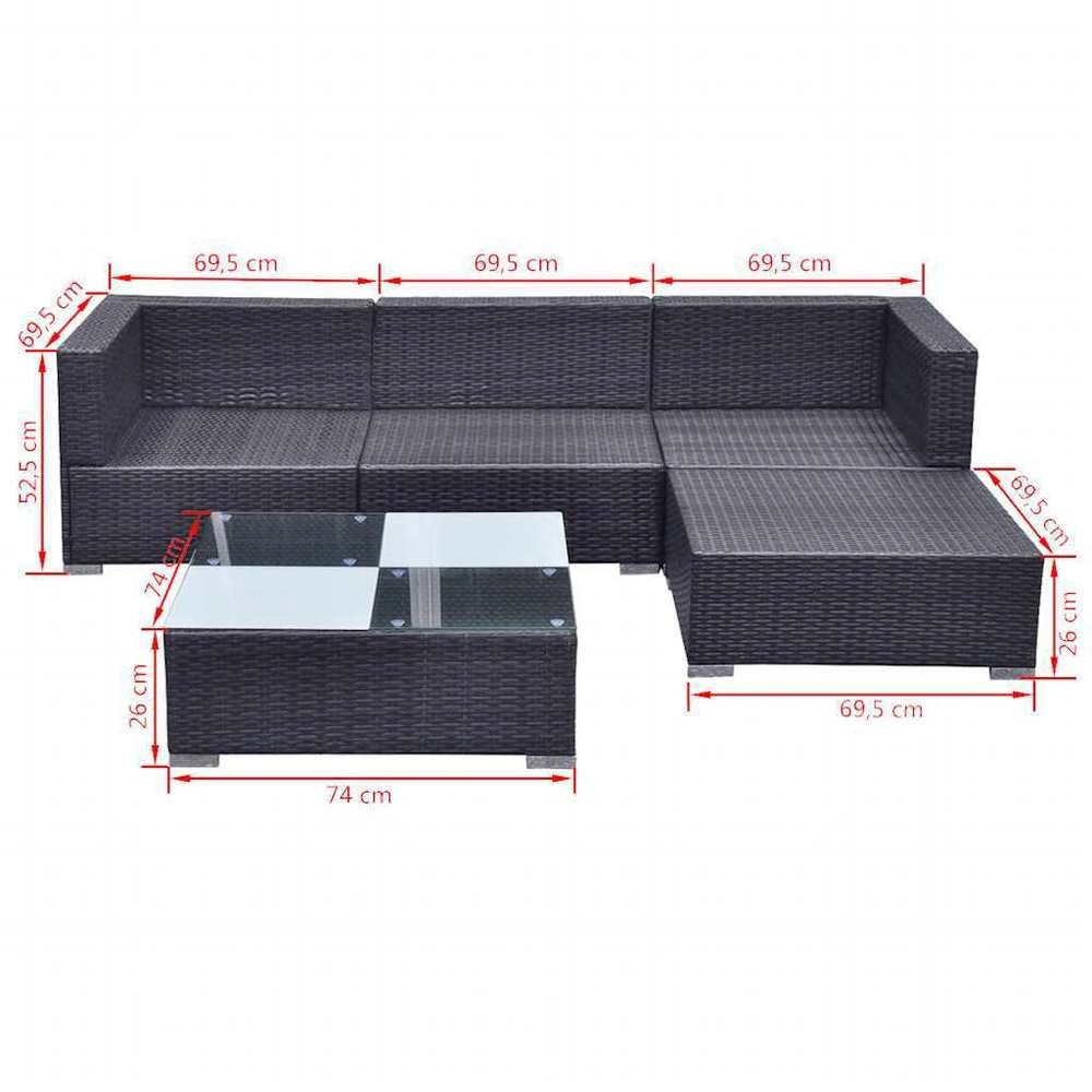 5-piece Garden Lounge Set With Cushions, Poly Rattan, Black