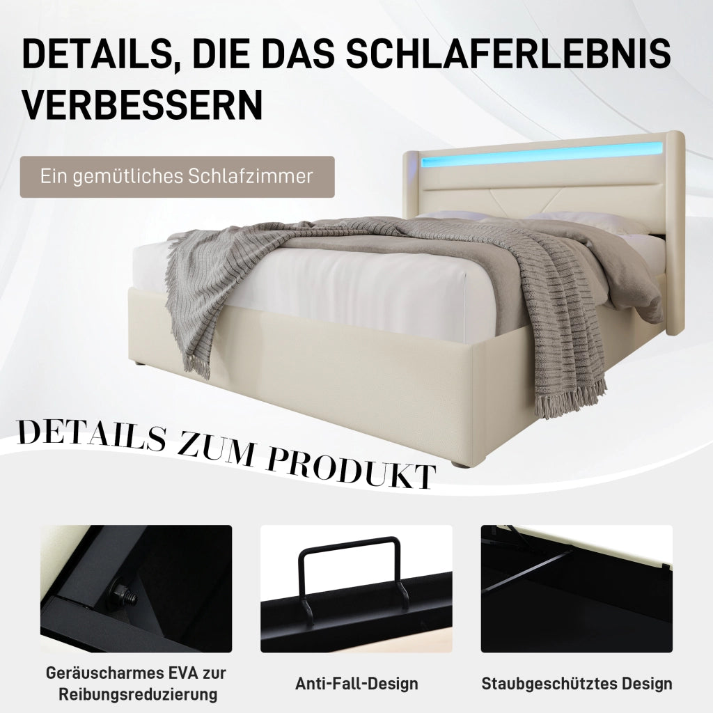 letto a stoccaggio idraulico in pu bianco 160x200 cm