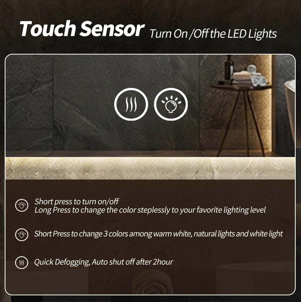 Specchio da bagno LED 50x70 cm con cornice in alluminio, retroilluminato, antiappannamento, 3 temperature luce, dimmerabile e funzione memoria