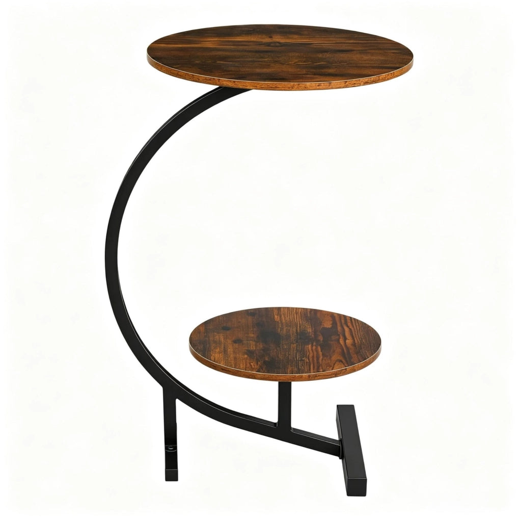 Tavolino da salotto rotondo a 2 ripiani Ø40/30 x 66 cm marrone rustico HOMVRA
