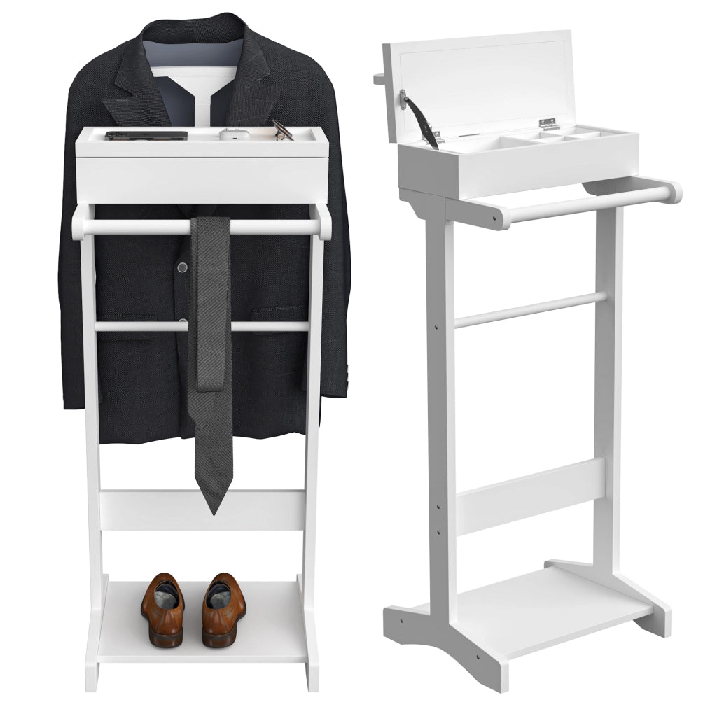 Appendiabiti portatile bianco con organizer e cassetto in MDF e legno massello
