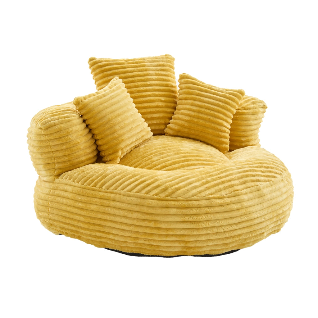 Poltrona sacco in corduroy senape con braccioli; 108x108x52 cm