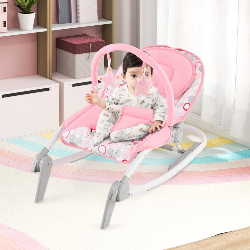 Sdraietta per bambini 2-in-1 con schienale regolabile a 3 livelli e seduta in tessuto removibile, Sdraietta portatile Rosa-Sdraiette e dondoli