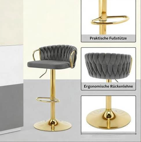 Set di 2 sgabelli da bar in velluto grigio scuro regolabili