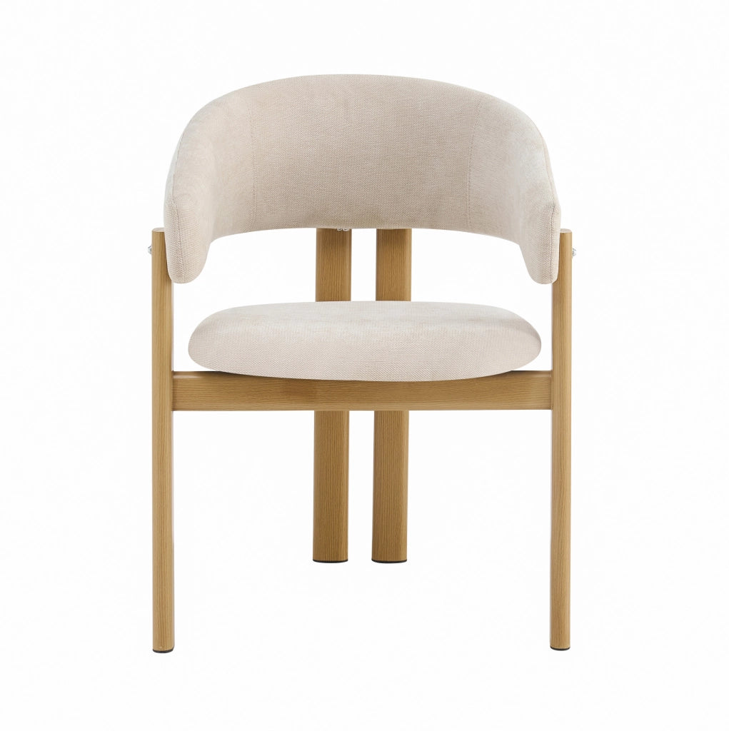 Set 4 sedie da pranzo con braccioli in metallo effetto legno e lino beige HOMVRA