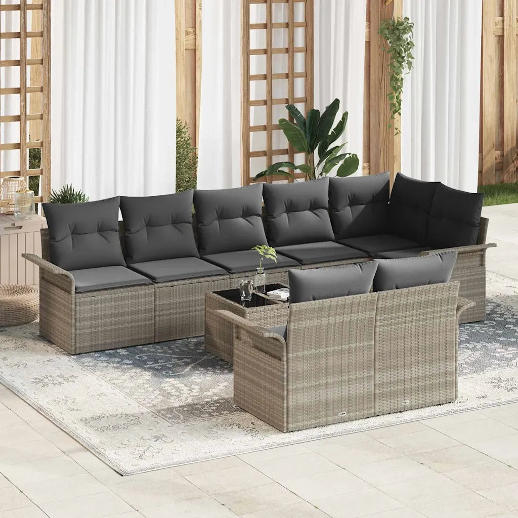 Set Divano da Giardino 9 pcs Grigio chiaro polyrattan