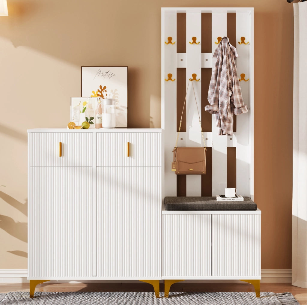 Set guardaroba bianco con scarpiera, appendiabiti e cuscino