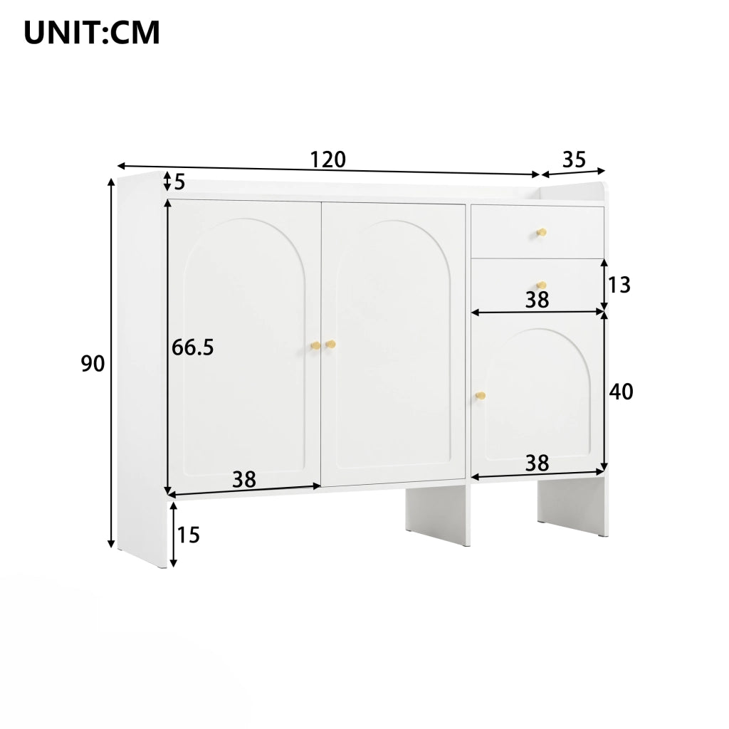 Scarpiera a 3 ante e 2 cassetti con ripiani regolabili in MDF e pannello di particelle bianca 120 × 35 × 90 cm