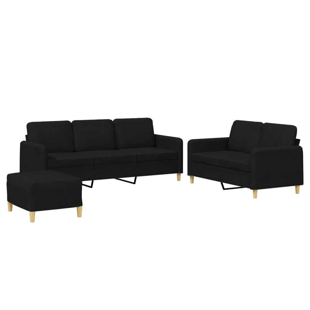 Set di Divani 3 pz con Cuscini Nero in Tessuto
