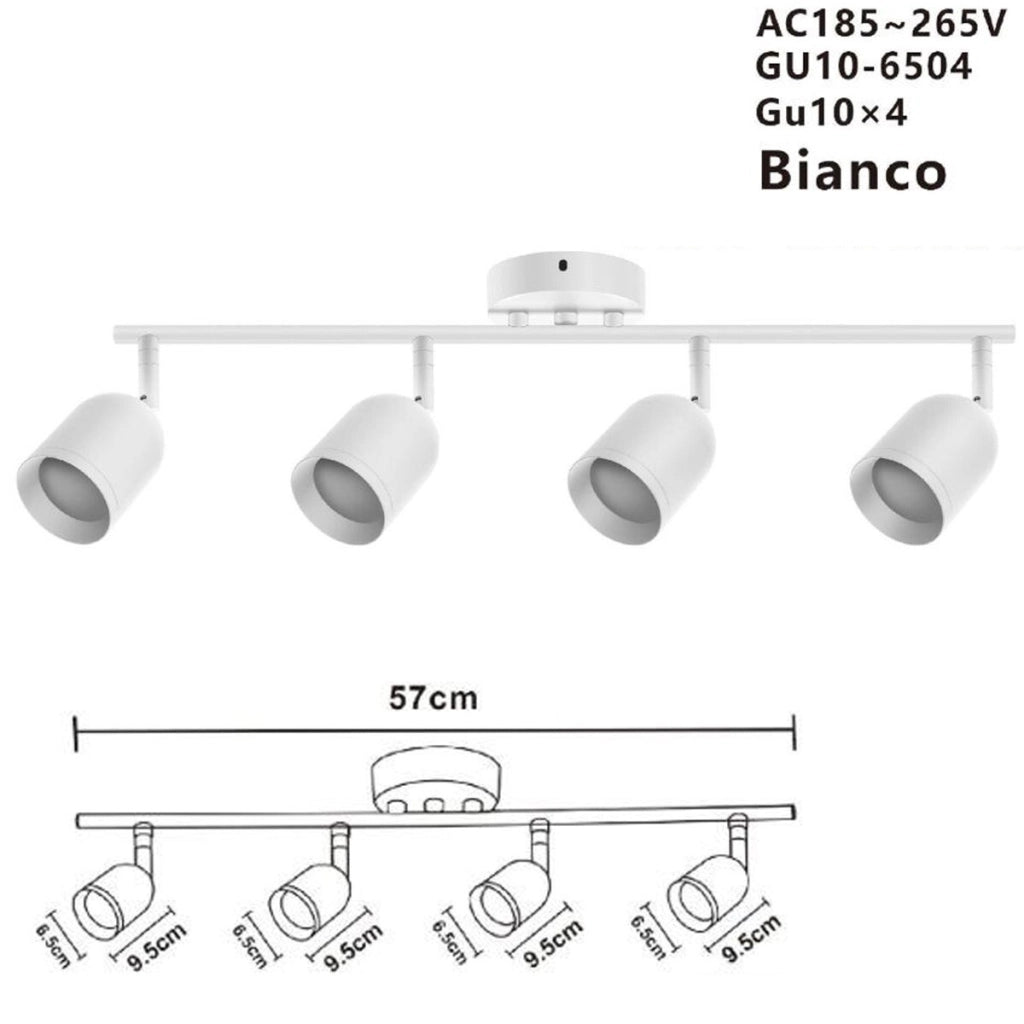 APPLIQUE 4 FARETTI 6.5*9.5CM SOFFITTO PLAFFONIERA ORIENTABILI GU10 LED BIANCO 04